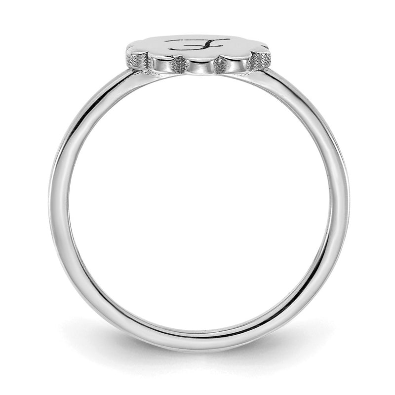 14K White Gold Initial Flower Signet Ring