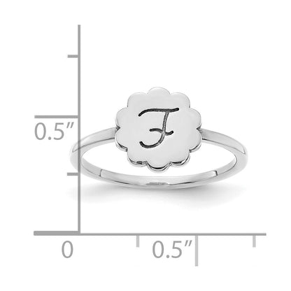 14K White Gold Initial Flower Signet Ring