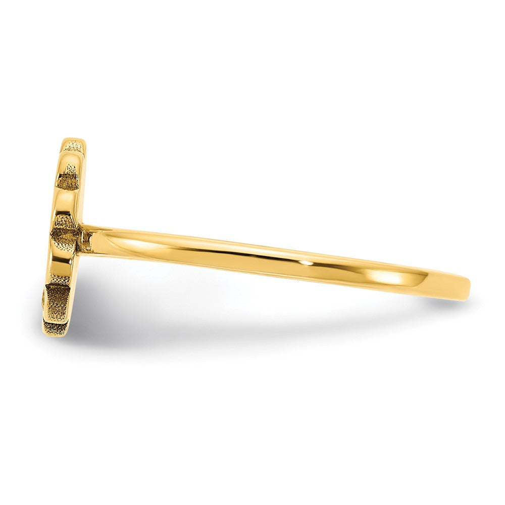 14K Yellow Gold Initial Flower with Real Diamond Signet Ring