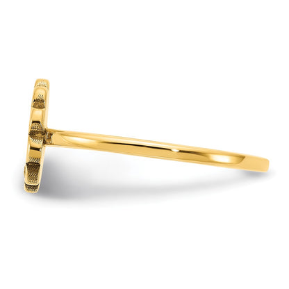 14K Yellow Gold Initial Flower with Real Diamond Signet Ring