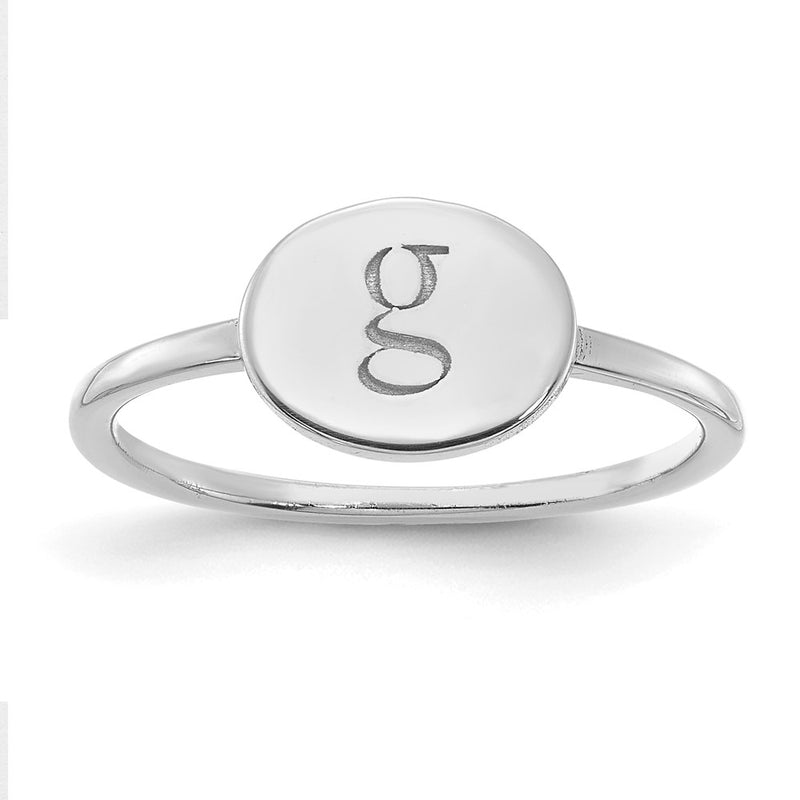 14K White Gold Initial Oval Signet Ring