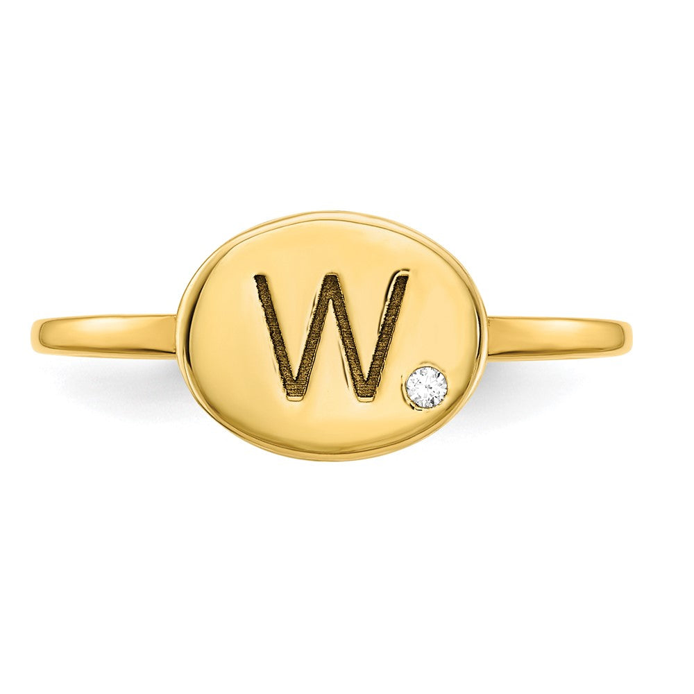 14K Yellow Gold Initial Oval with Real Diamond Signet Ring
