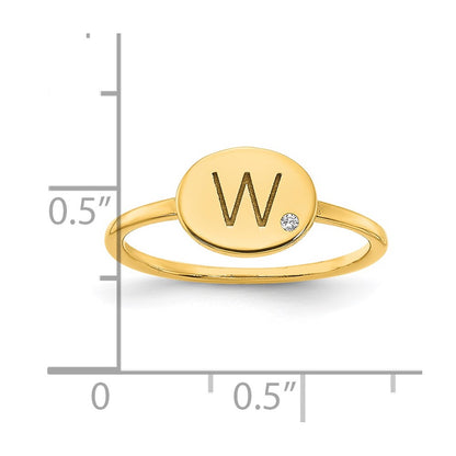 14K Yellow Gold Initial Oval with Real Diamond Signet Ring