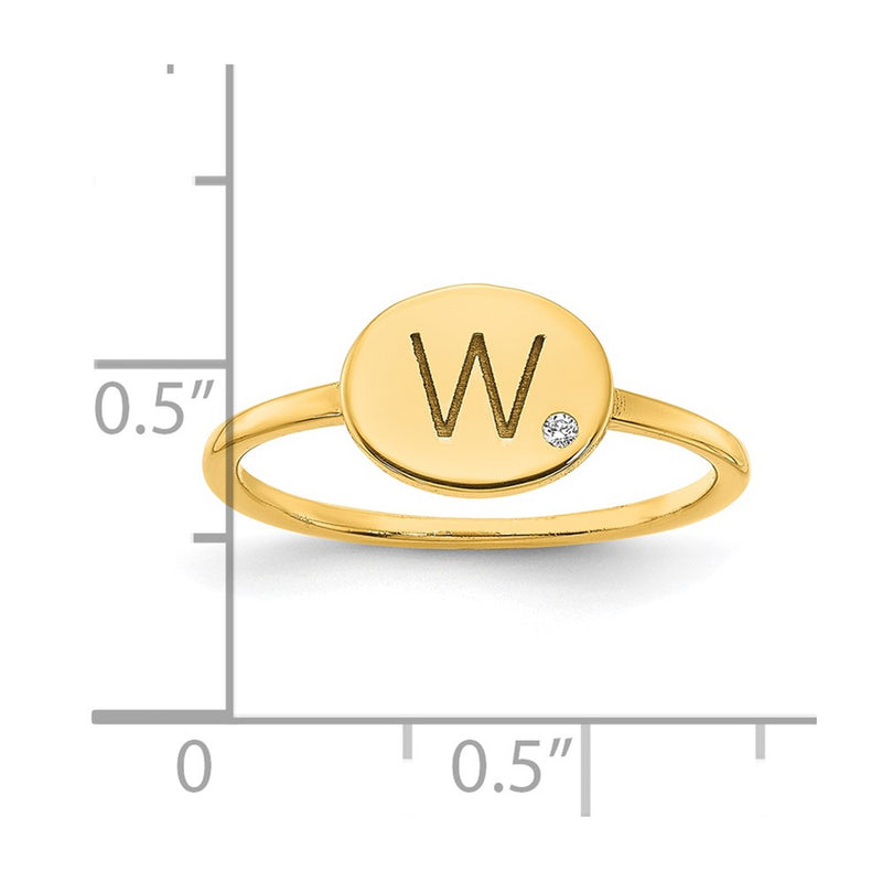 14K Yellow Gold Initial Oval with Real Diamond Signet Ring