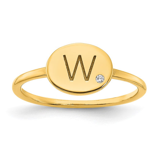 14K Yellow Gold Initial Oval with Real Diamond Signet Ring
