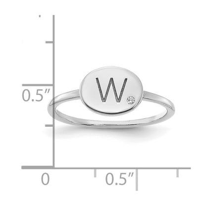 14K White Gold Initial Oval with Real Diamond Signet Ring