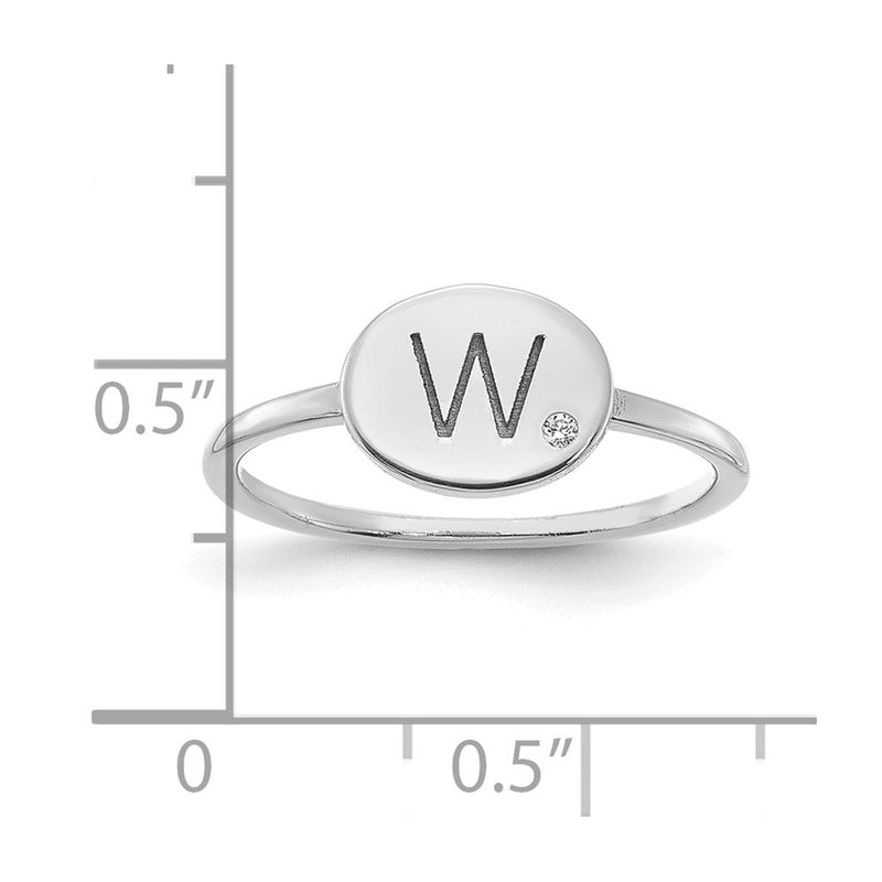 14K White Gold Initial Oval with Real Diamond Signet Ring