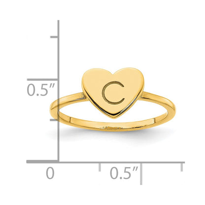 14K Yellow Gold Initial Heart Signet Ring