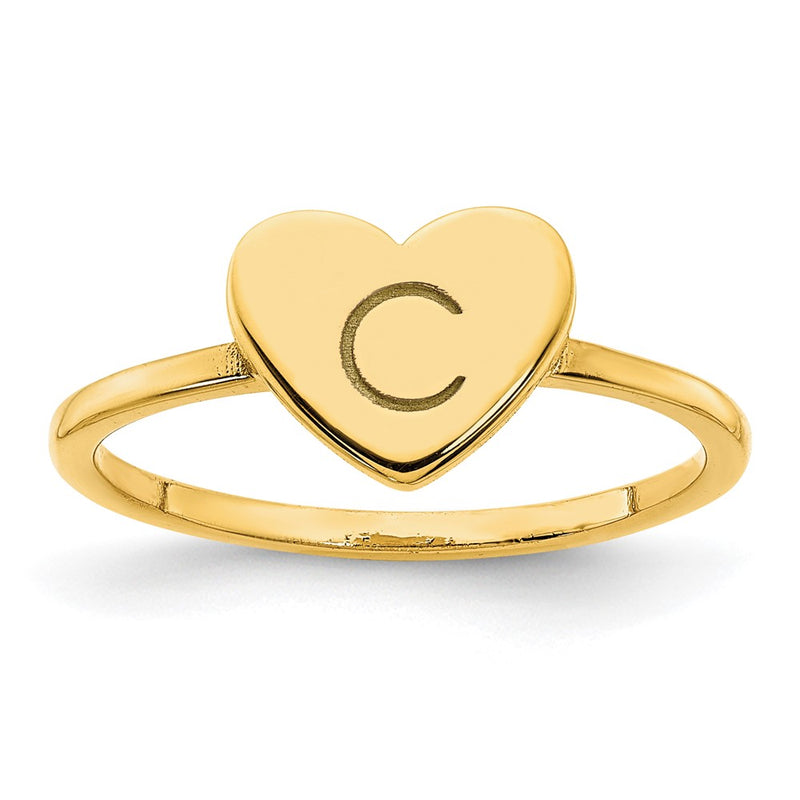 14K Yellow Gold Initial Heart Signet Ring