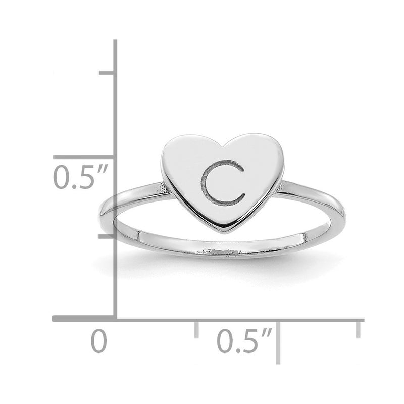 14K White Gold Initial Heart Signet Ring