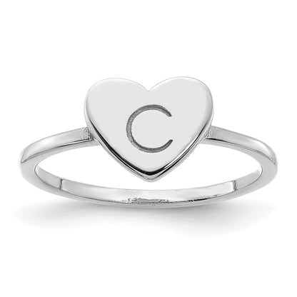 14K White Gold Initial Heart Signet Ring