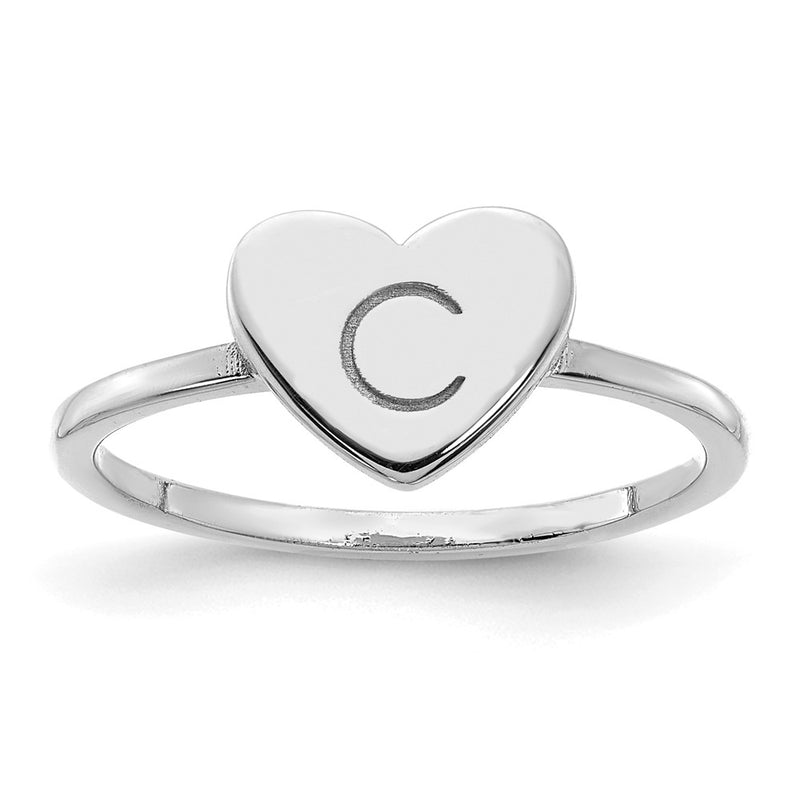 14K White Gold Initial Heart Signet Ring