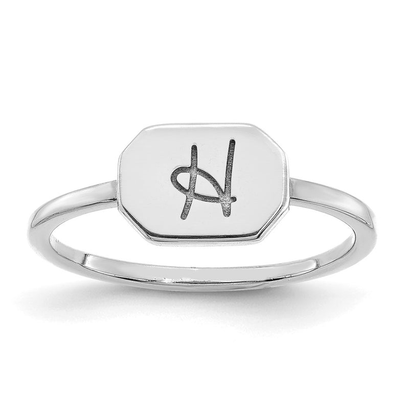14K White Gold Initial Octagon Signet Ring