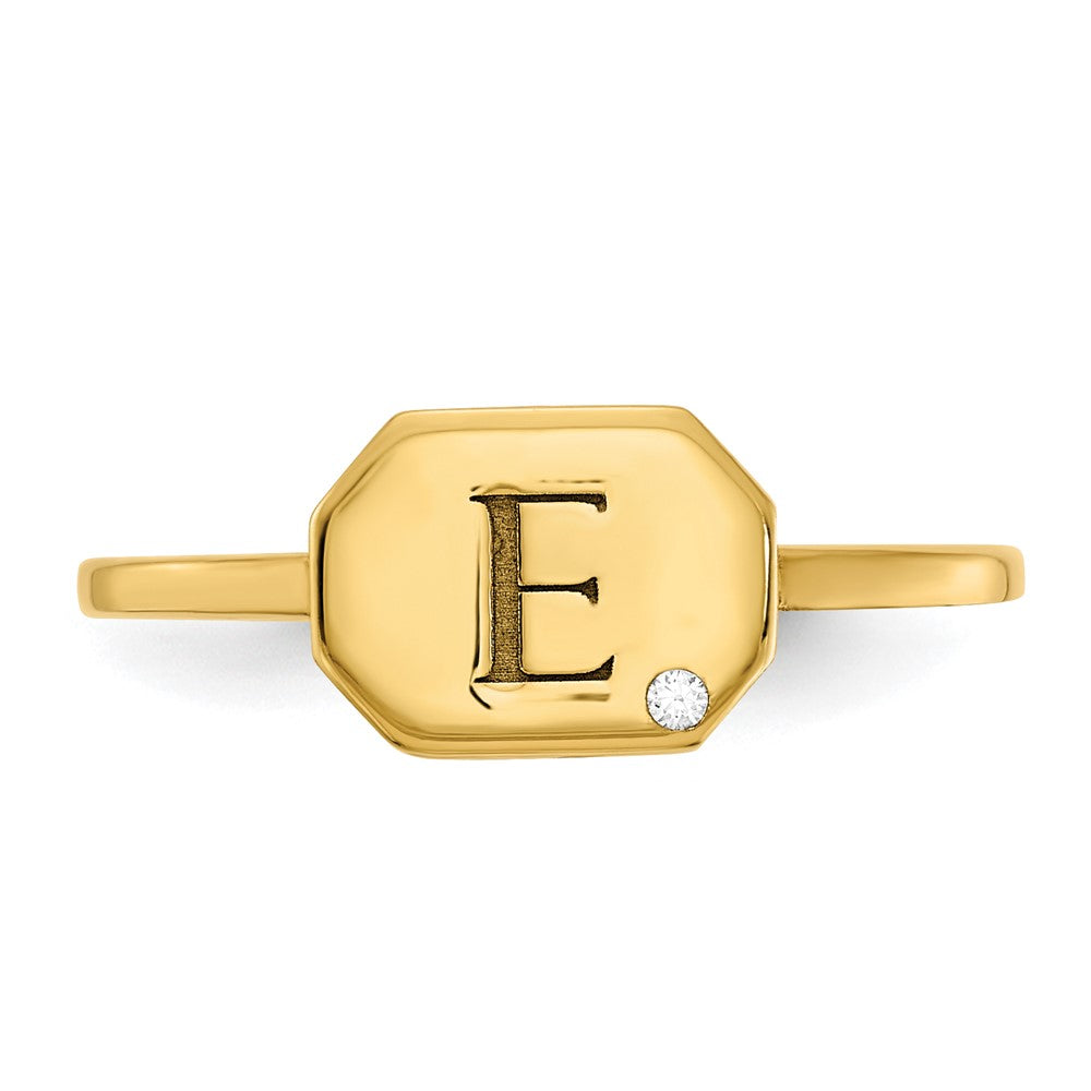 14K Yellow Gold Initial Octagon with Real Diamond Signet Ring
