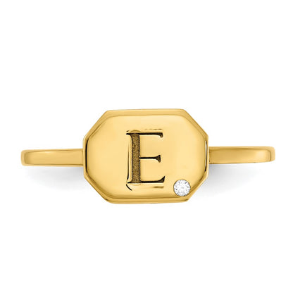 14K Yellow Gold Initial Octagon with Real Diamond Signet Ring