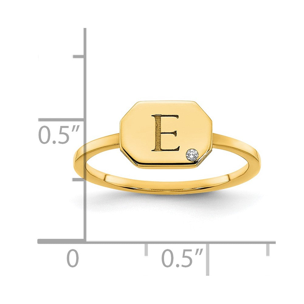 14K Yellow Gold Initial Octagon with Real Diamond Signet Ring