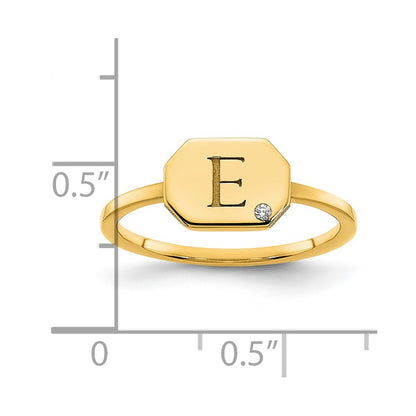 14K Yellow Gold Initial Octagon with Real Diamond Signet Ring