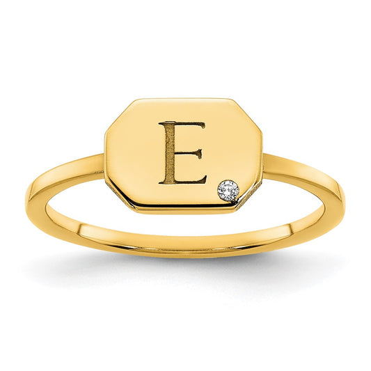 14K Yellow Gold Initial Octagon with Real Diamond Signet Ring