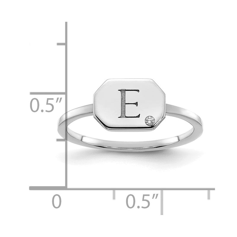14K White Gold Initial Octagon with Real Diamond Signet Ring