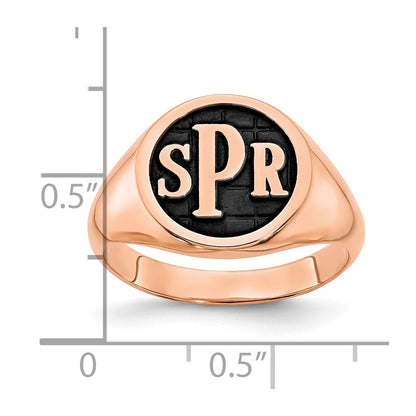 14K Rose Gold Polished with Antiqued Background Monogram Signet Ring