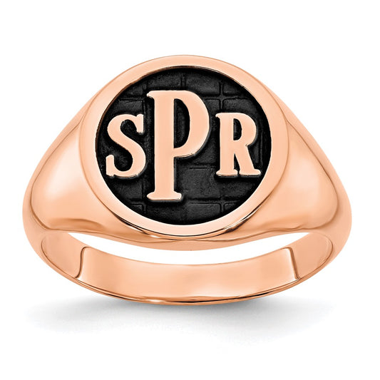 14K Rose Gold Polished with Antiqued Background Monogram Signet Ring