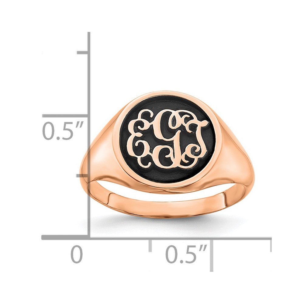 14K Rose Gold Polished with Antiqued Background Monogram Ring