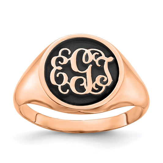 14K Rose Gold Polished with Antiqued Background Monogram Ring