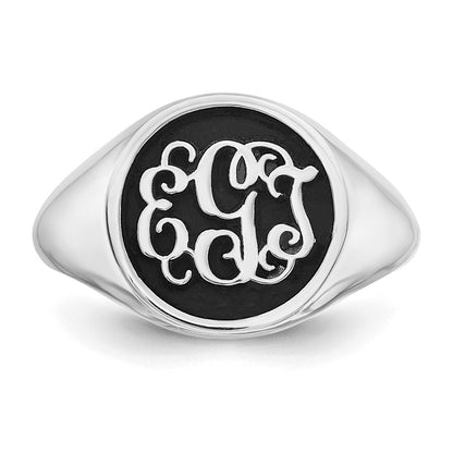 14K White Gold Polished with Antiqued Background Monogram Ring