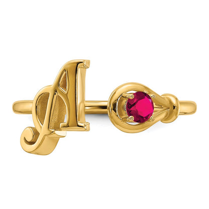 14K Yellow Gold Letter A with Birthstone Ring