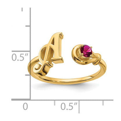 14K Yellow Gold Letter A with Birthstone Ring