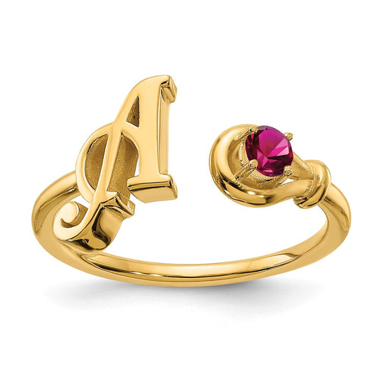 14K Yellow Gold Letter A with Birthstone Ring