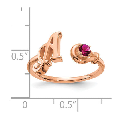 14K Rose Gold Letter with Birthstone Ring