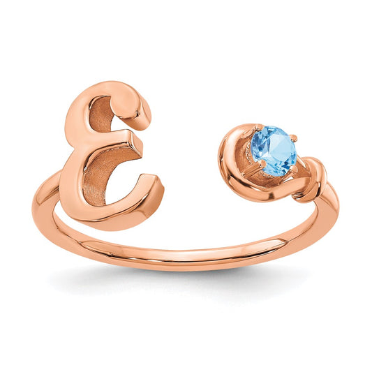 14K Rose Gold Letter E with Birthstone Ring