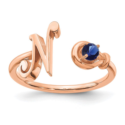 14K Rose Gold Letter N with Birthstone Ring