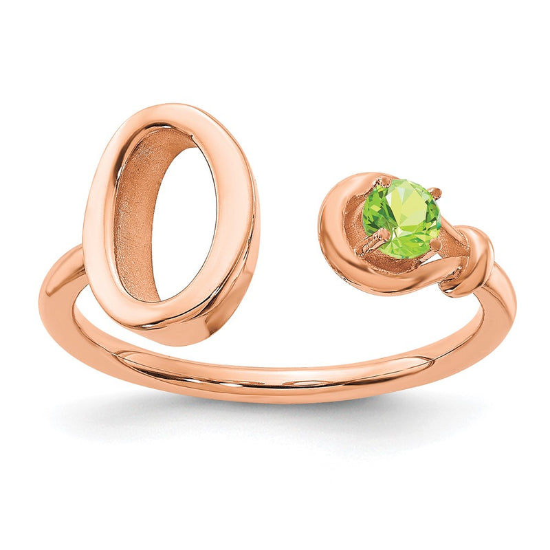 14K Rose Gold Letter O with Birthstone Ring