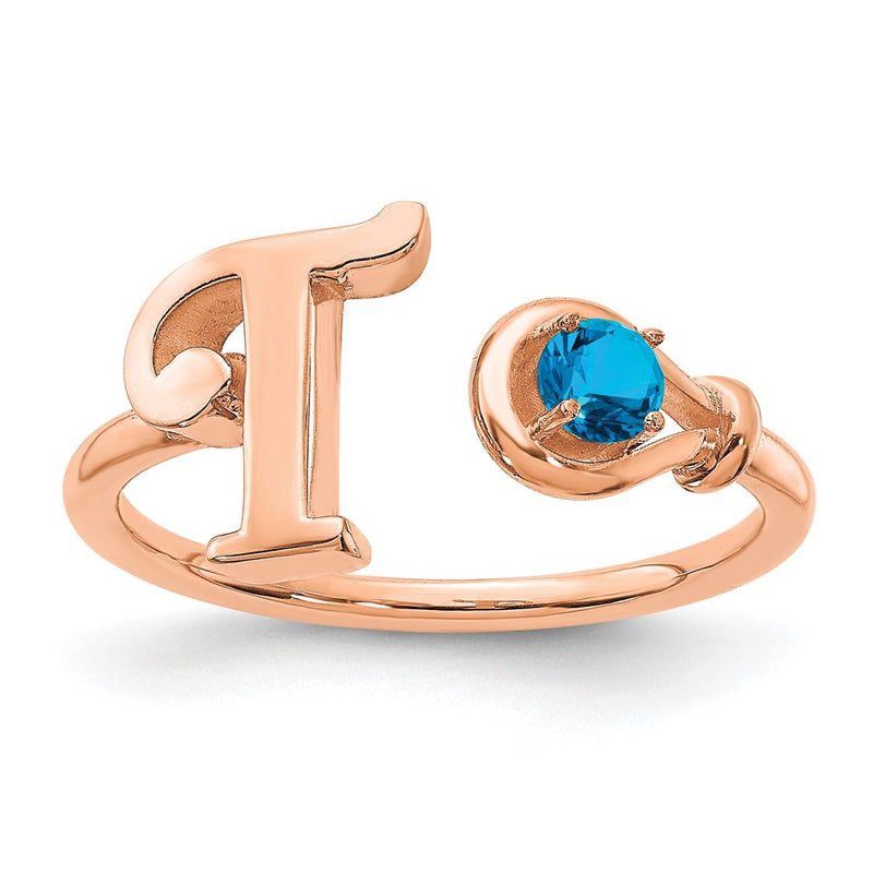 14K Rose Gold Letter T with Birthstone Ring