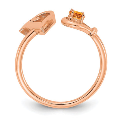 14K Rose Gold Letter V with Birthstone Ring