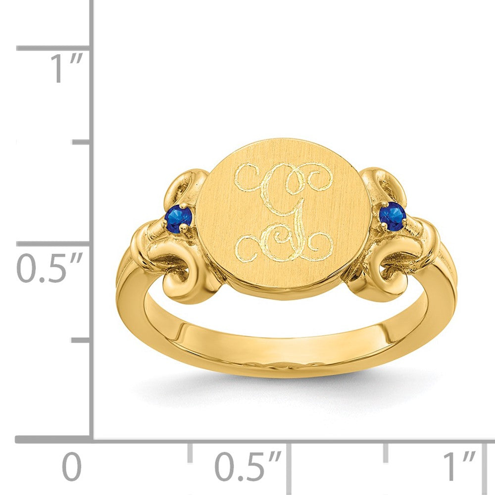 14K Yellow Gold Fancy Initial with Crystal Birthstone Ring