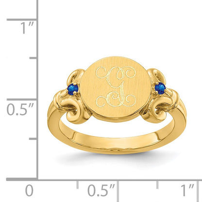 14K Yellow Gold Fancy Initial with Crystal Birthstone Ring