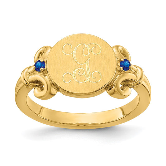14K Yellow Gold Fancy Initial with Crystal Birthstone Ring