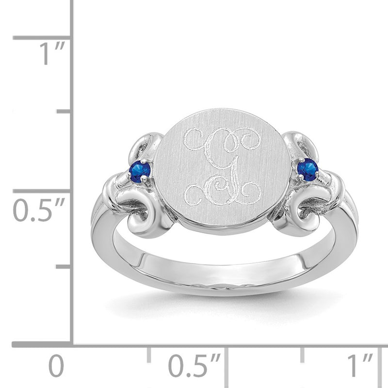 14K White Gold Fancy Initial with Crystal Birthstones Ring