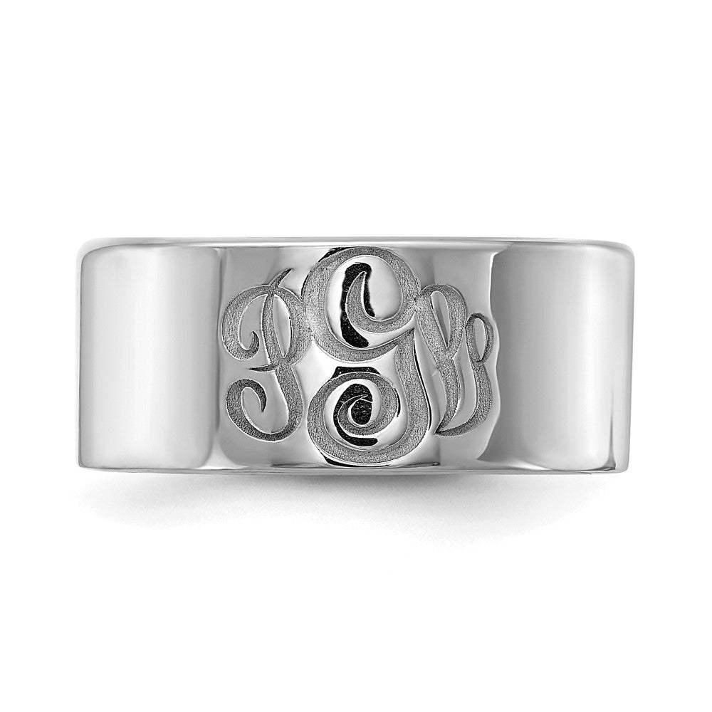 14K White Gold Polished Cigar Style Monogram Ring