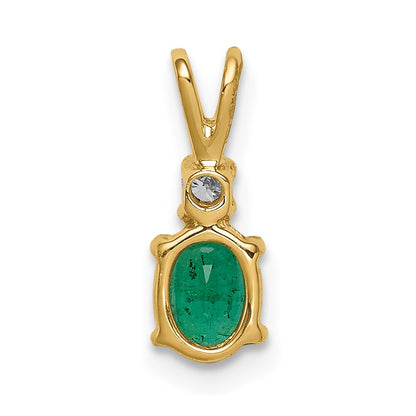 14K Yellow Gold 6x4mm Oval Emerald AAA Real Diamond pendant
