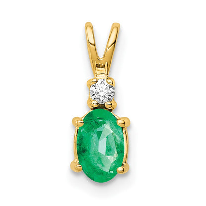 14K Yellow Gold 6x4mm Oval Emerald AAA Real Diamond pendant