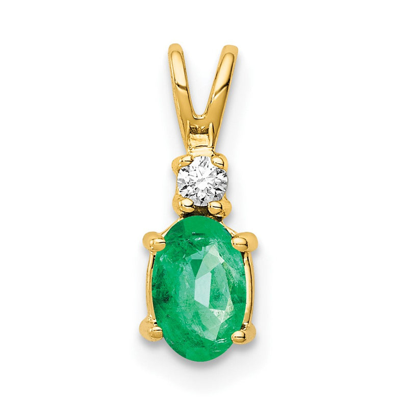 14K Yellow Gold 6x4mm Oval Emerald AAA Real Diamond pendant
