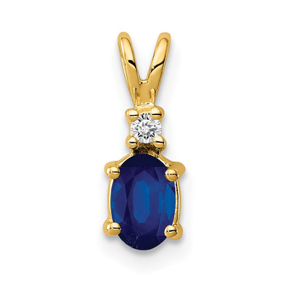 14k 6x4mm Oval Sapphire Natural Diamond Pendant