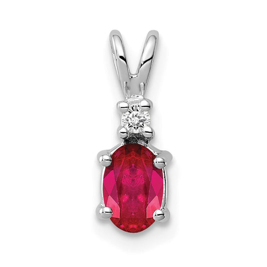 14k White Gold 6x4mm Oval Ruby Natural Diamond Pendant