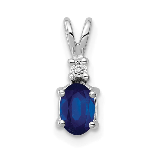 14k White Gold 6x4mm Oval Sapphire AAA Diamond pendant