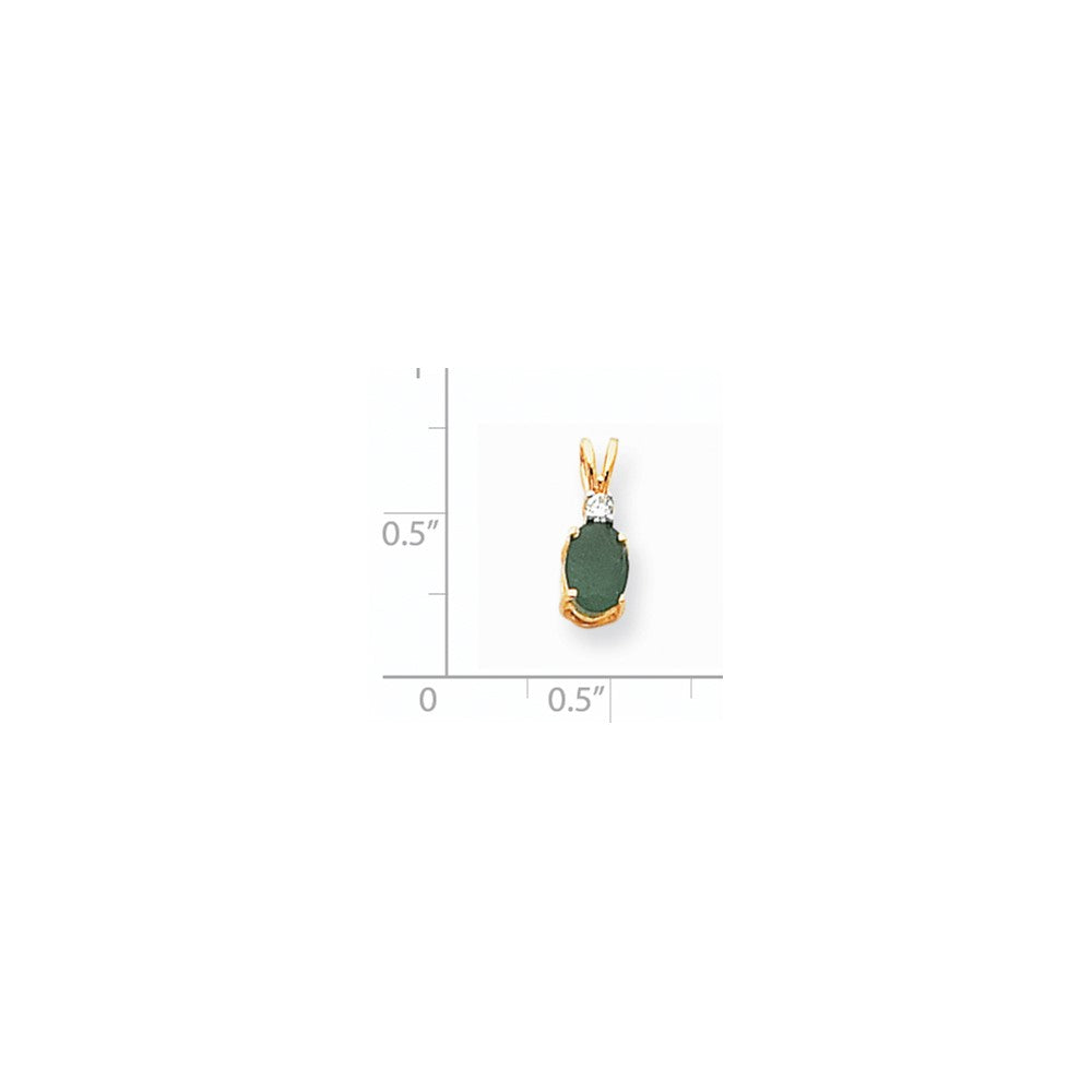 14K Yellow Gold 7x5mm Oval Emerald AAA Real Diamond pendant