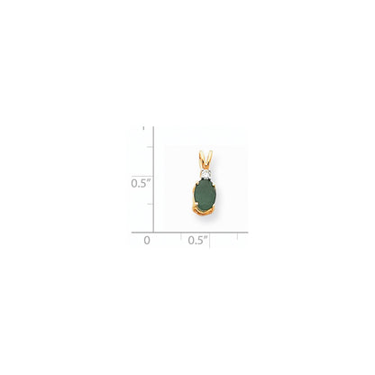 14K Yellow Gold 7x5mm Oval Emerald AAA Real Diamond pendant